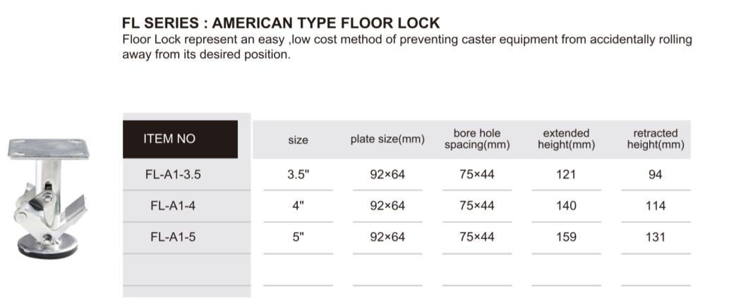 American Type Floor Lock for Hand Trolley Casters