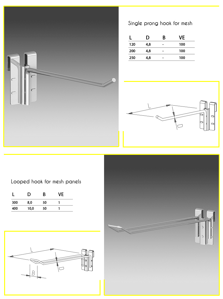 Supermarket Accessories Merchandise Display Hooks