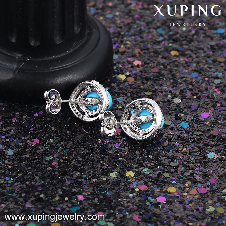 Xuping New Wedding Jewelry Zircon Earrings Precious Round Opal Rhodium Gold Earring