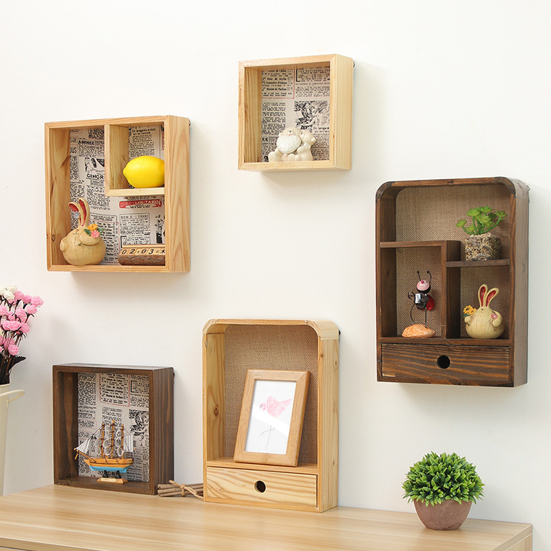 Creative Wooden Storage Rack Hook Shelves Storage Rack Bathroom Racks Kitchen Wooden Rack