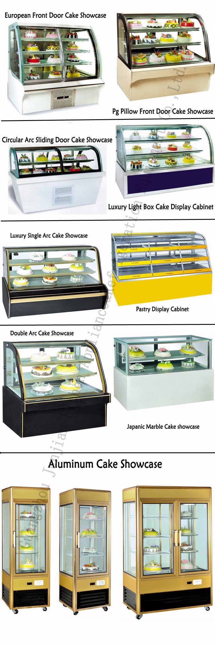 Aluminum Alloy Glass Door Cake Cabinet Showcase with Rotating for Cake Shop