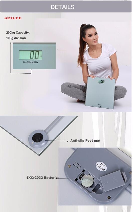 200kg Slim Design 8mm Glass Electronic Body Health Scale