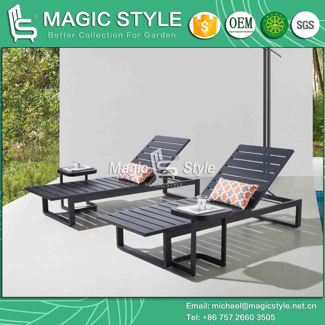 Outdoor Aluminum Sunbed Garden Aluminum Slat Sunlounger Pool Daybed with Cushion Aluminum Side Table Deck Daybed with Cushion