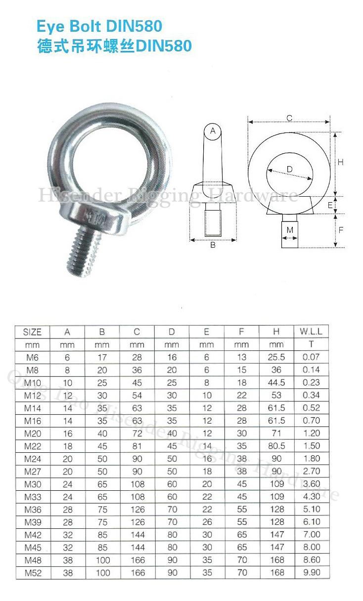 Stainless Steel304/316 Lifting DIN580 Eye Bolt with Certificate