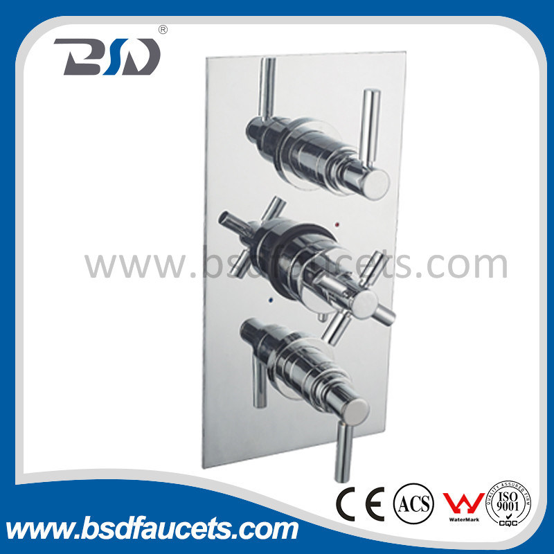 Wall-Mount 3 Way Cross Lever Thermostatic Shower Valve for Bathroom