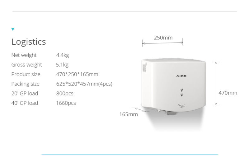 GS Certified ABS Plastic Wall Mounted Fast Dry Automatic Hand Dryer