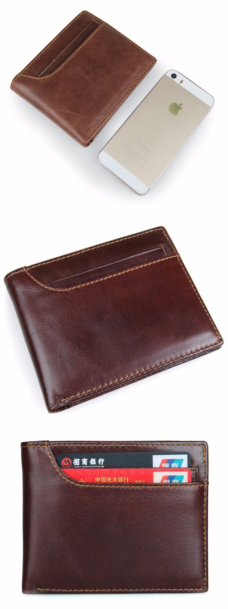 Wholesale Price Good Quality Retro Style RFID Brown Leather Men Wallet Credit Card Wallet