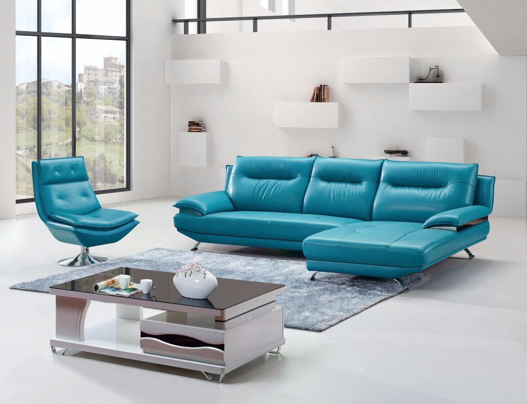 Miami Contemporary Fashionable Blue Genuine Leather Sofa