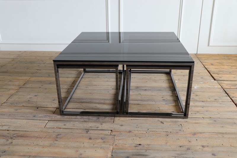 Black Color Glass Top Brass Blacken Stainless Steel Base Function Coffee and Side Table