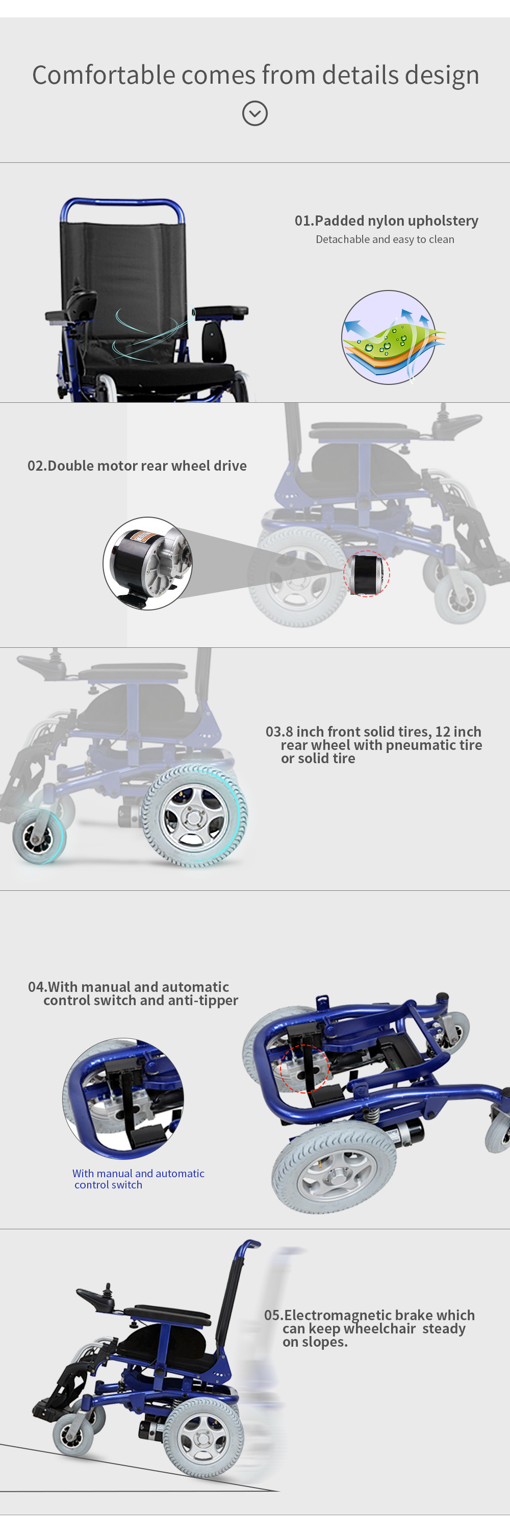 Multi Function Back Lying Comfortable Power Wheelchair