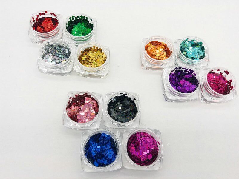 Oblong Laser Glitter for Nail Art and Nail Beauty Pearl Color Series 12 Colors Kg Packing