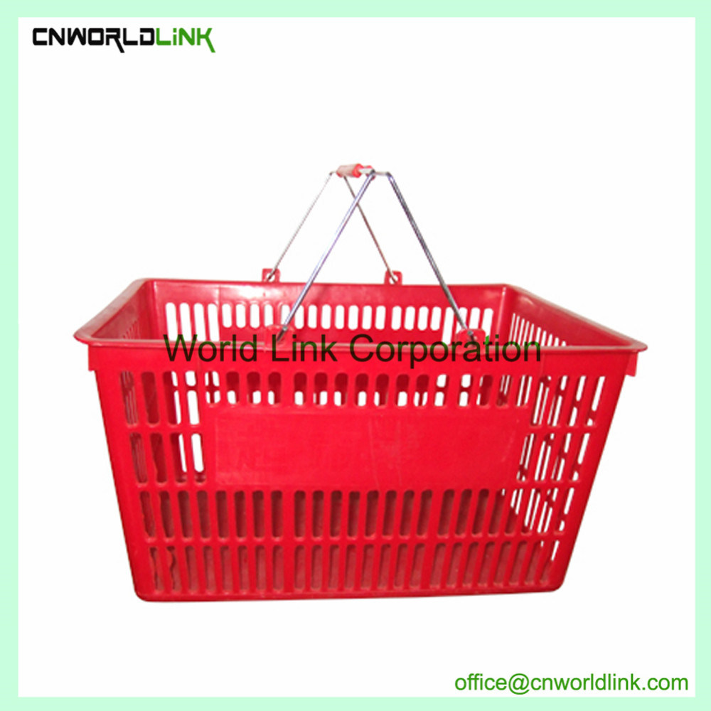 Rolling Supermarket Steel Handle Plastic 33L Basket for Shopping