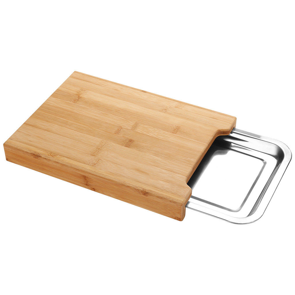 Bamboo Wood Cutting Board Kitchen Chopping Block with Removable Slide-out Tray