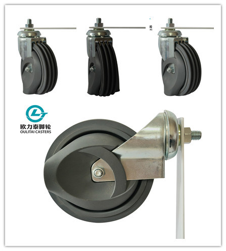 5 Inch PU Shopping Trolley Elevator Fixed Caster (two grooves)