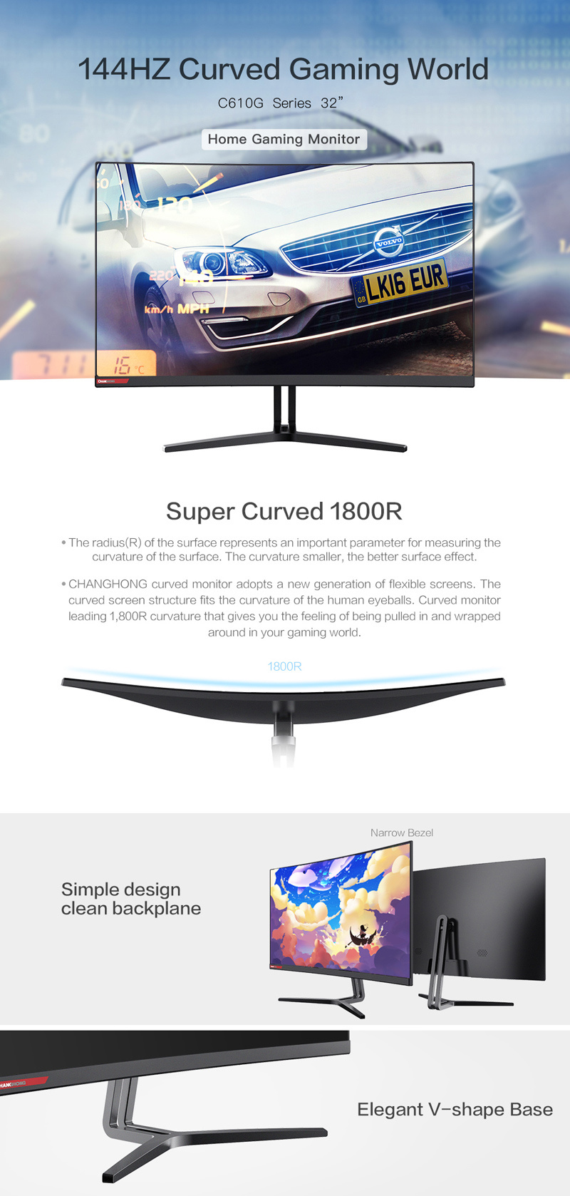 32 Inch C610g Series Changhong 144Hz Curved LED PC Computer Monitor