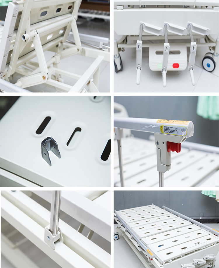 Folding 4 Crank Steel Manual Hospital Beds for Sick Patient