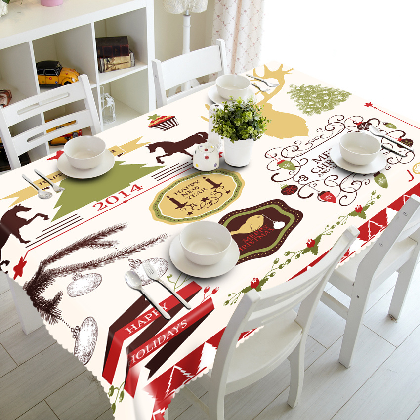 Christmas Gift 3D Polyester Cotton Custom Tablecloth