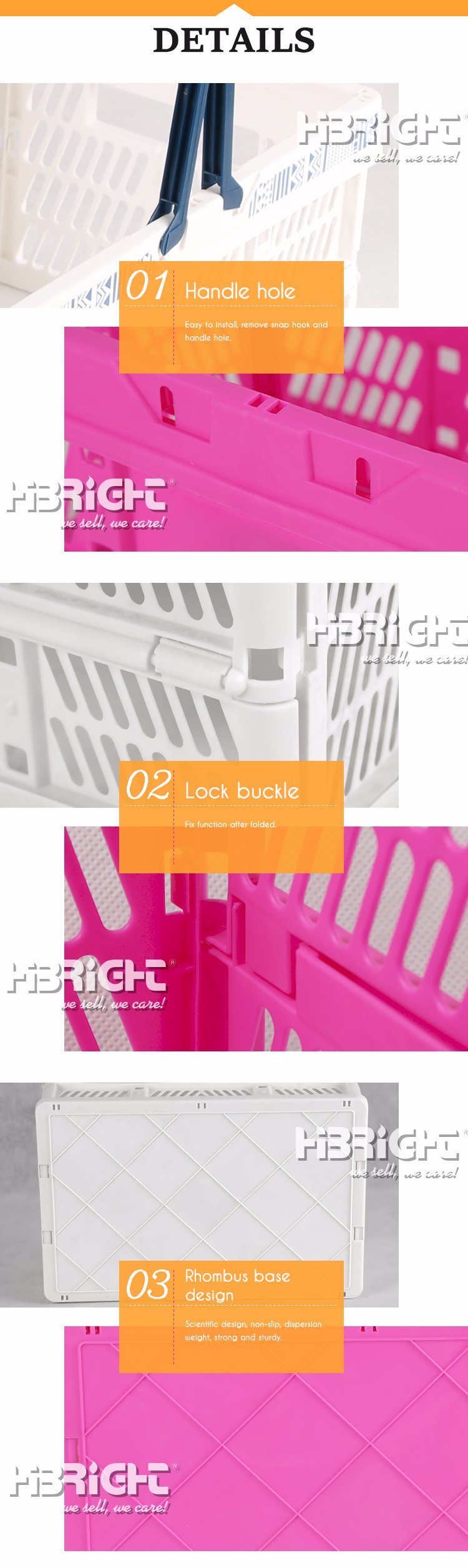Folding PP Plastic Hand Shopping Basket with Double Handles