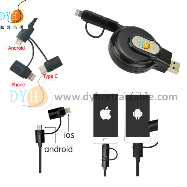 Mini 2-USB Retractable Cable Recoiler for Mobile Phone Charging