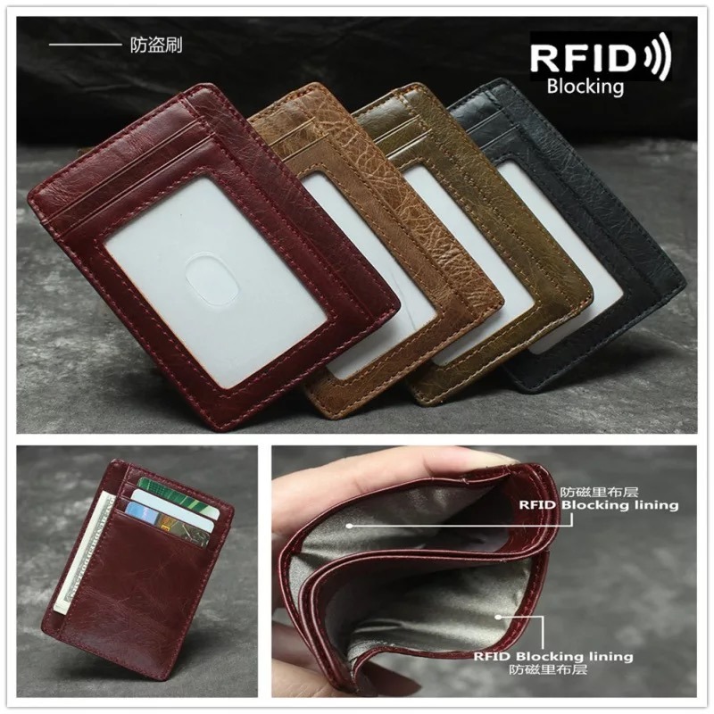 Premium Real Leather Slim Credit Card Holder Anti RFID Slim Mini Wallet