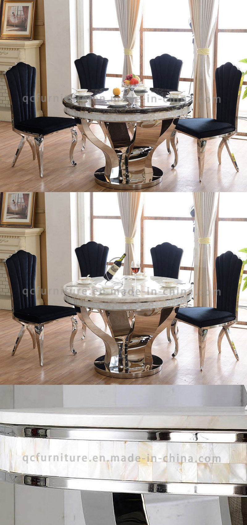 Marble Top/Stainless Steel White Marble Round Dining Table