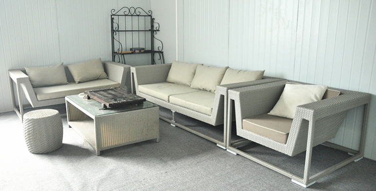 Outdoor Aluminum Rattan Sofa Set with Cushion Wicker Corner Sofa Coffee Table Set