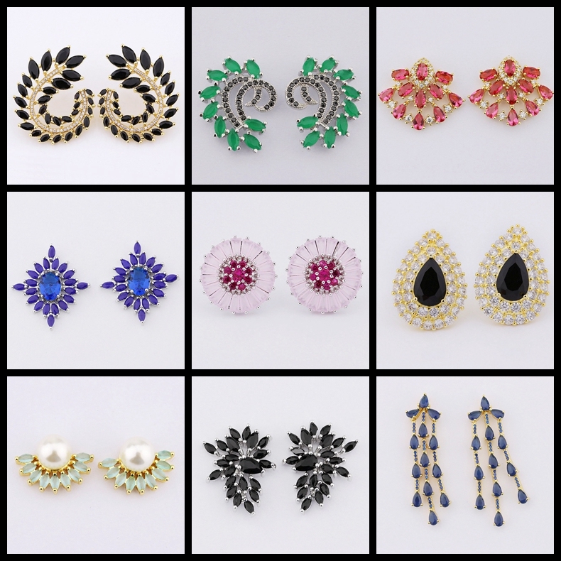 White Gold Plated Colorful Zirconia Stud Earring for Party