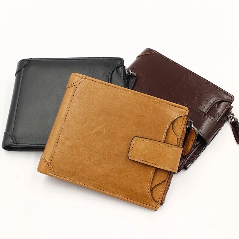 Premium Retro Credit Card Wallet Cow Leather Men Wallet with Zipper