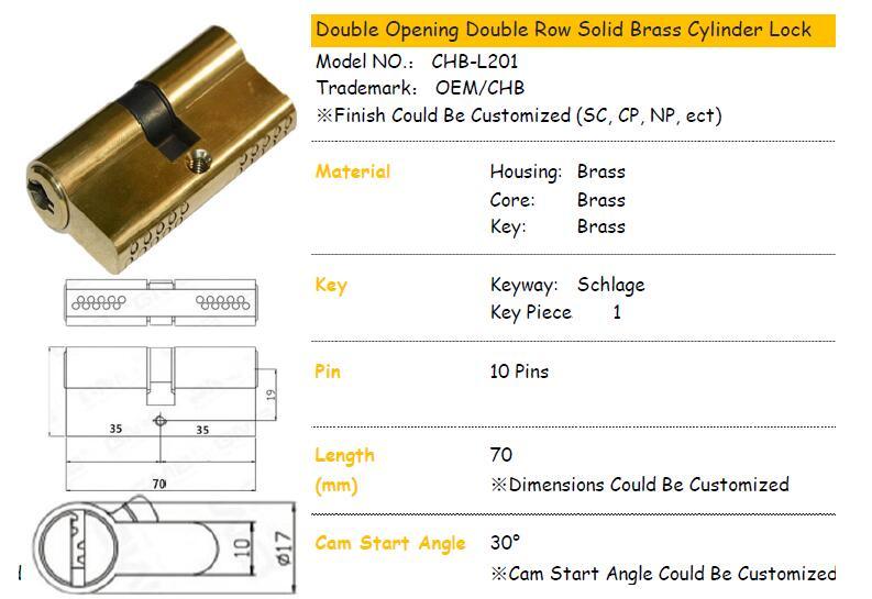 Mortise Euro High Security Door Lock Cylinder/ Door Lock Core/ Brass Double Row Cylinder (CHB-L201)