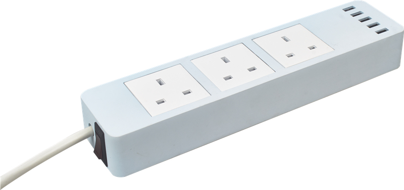 British 3 Outlets with 5*5V USB Port Extension Socket, Mi Power Strip