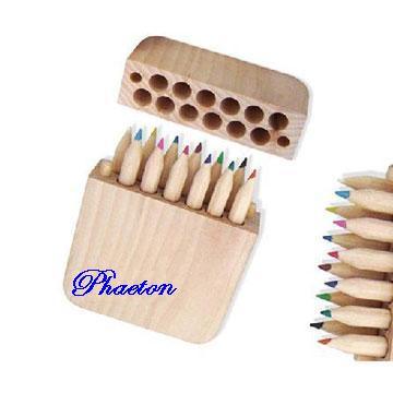 12PCS Color Pencils Packed in Wood Box for Promotions