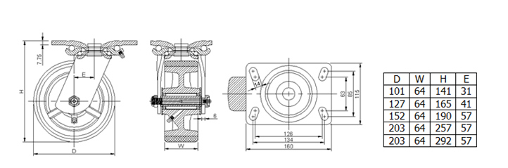 8X3 Heavy Duty Phenolic Wheel Swivel Casters