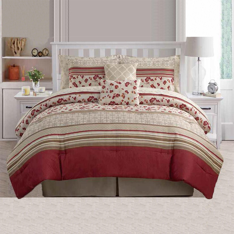 100% Polyester Colorful Printed 10PC Comforter Set