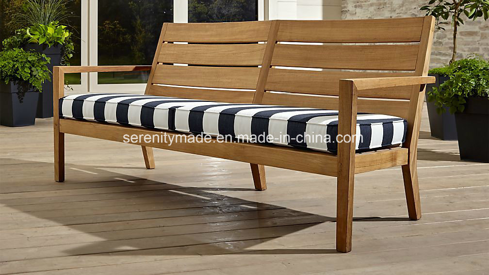 Wooden Furniture Restaurant Bistro Cafe Black-and-White Stripe Fabric Seat Wooden Bench