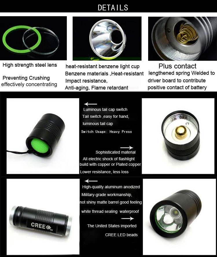 Camping 18650 Rechargeable Q5 5W LED Aluminum Alloy Mini Flashlight