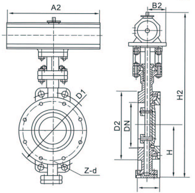 Pneumatic Actuator Rubber Seal Single Double Flanged Butterfly Valve