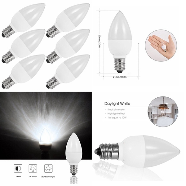 C7 Non-Dimmable 1W LED Light Bulb Daylight 6000K with E12 Base
