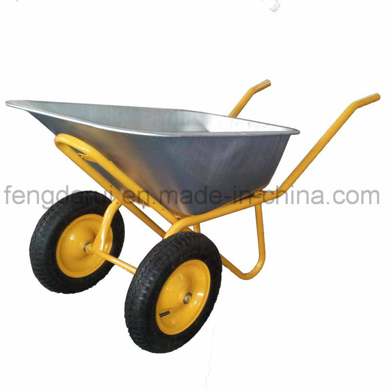 Double Wheels Galvanzied Tray Construction Wheelbarrow (WB6404W)