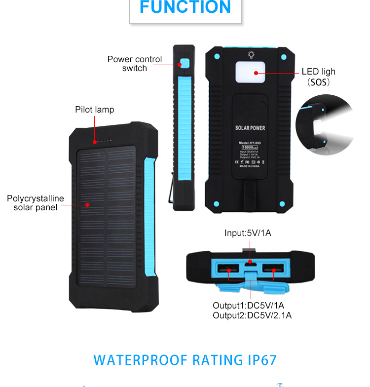 Flashligh Ipx6 Waterproof Solar 10000mAh Solar Power Bank (NP-004)