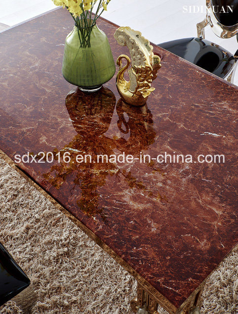 Luxury Golden Stainless Steel Marble Dining Table / Dining Room Furniture