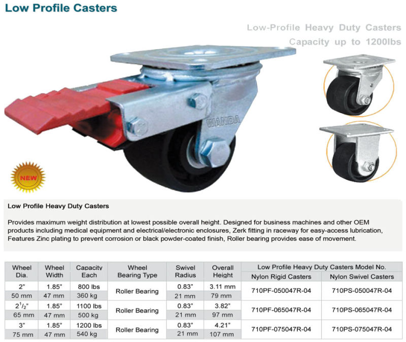 Heavy Duty Low Gravity Casters with 3 Inch Nylon Weel