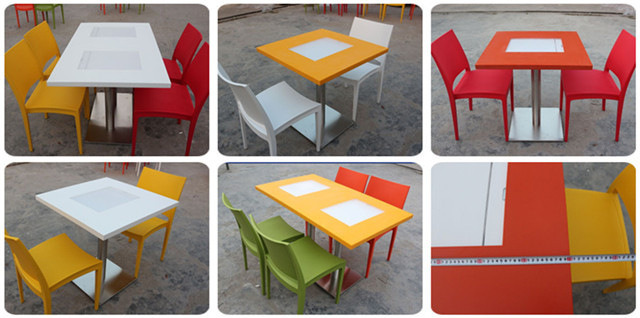 Four Seaters Corian Solid Surface Restaurant Dining Tables with Chairs
