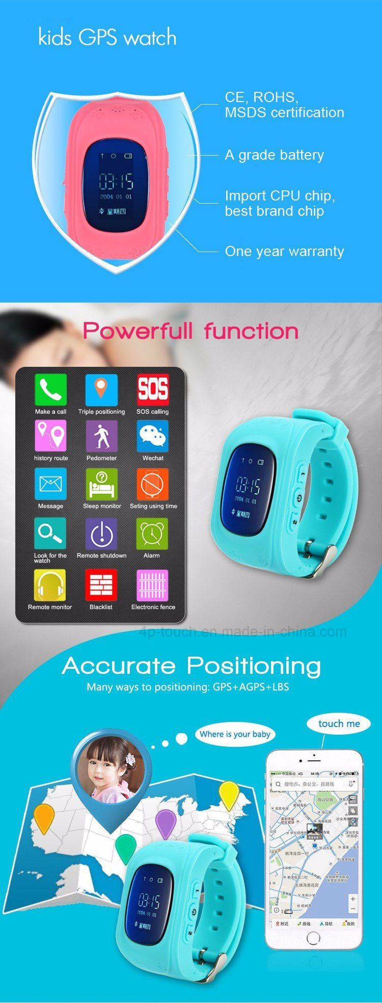 Kids GPS Tracker Watch with Sos Function for Child (Y2)