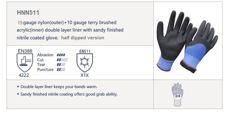 Cold Resistant Double Dipped Sandy Nitrile Winter Work Gloves