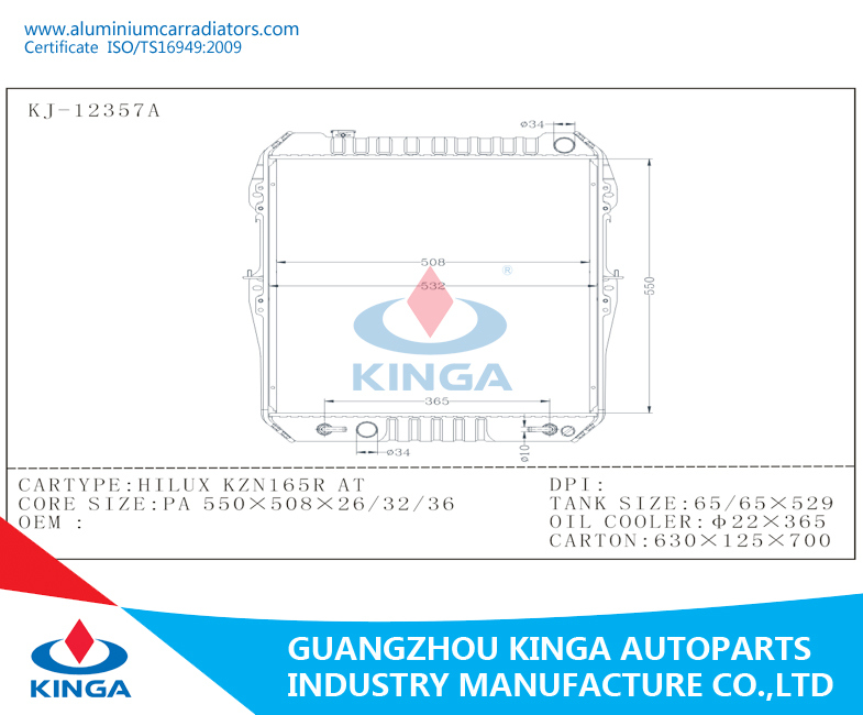 Alloy Radiator for Toyota Hilux Kzn165r Automotive Cooling System