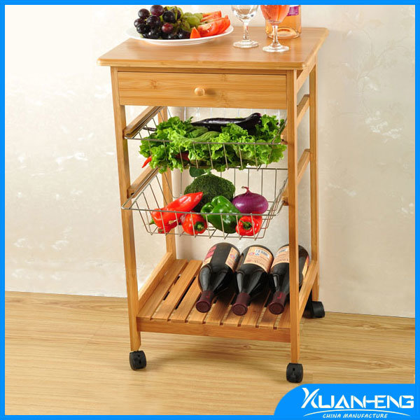 New Kyoto Bamboo Home Kitchen Storage Rolling Serving Cart Island Trolley