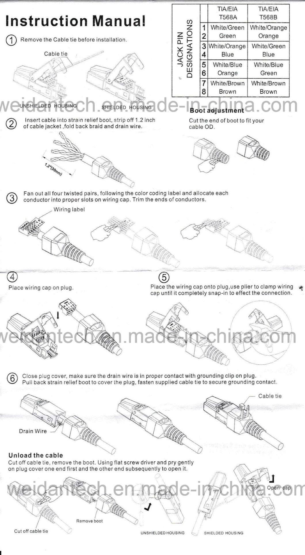 CAT6A UTP RJ45 8p8c Tooless Plug