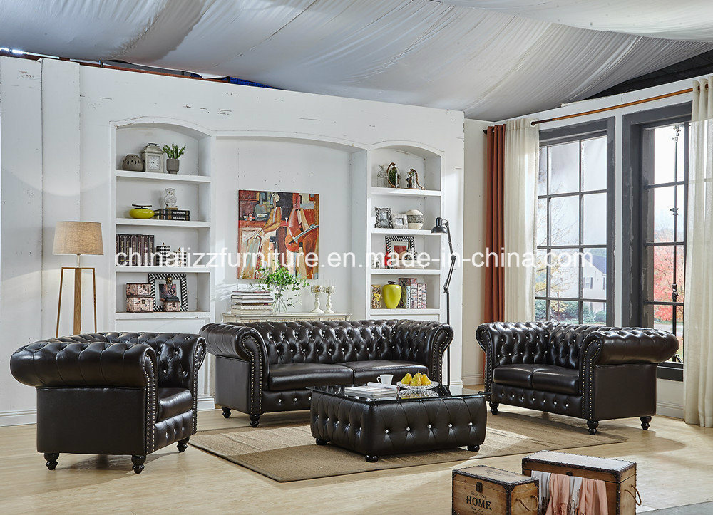 Classic Chesterfield Leather Sofa (Lz033)