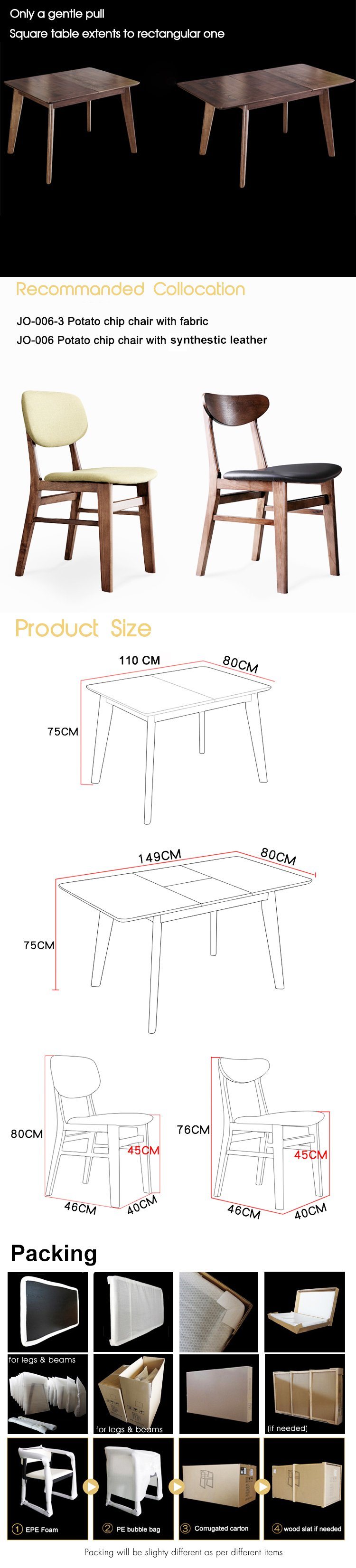 Modern Nordic Wood Furniture Extensible Restaurant Table for Home