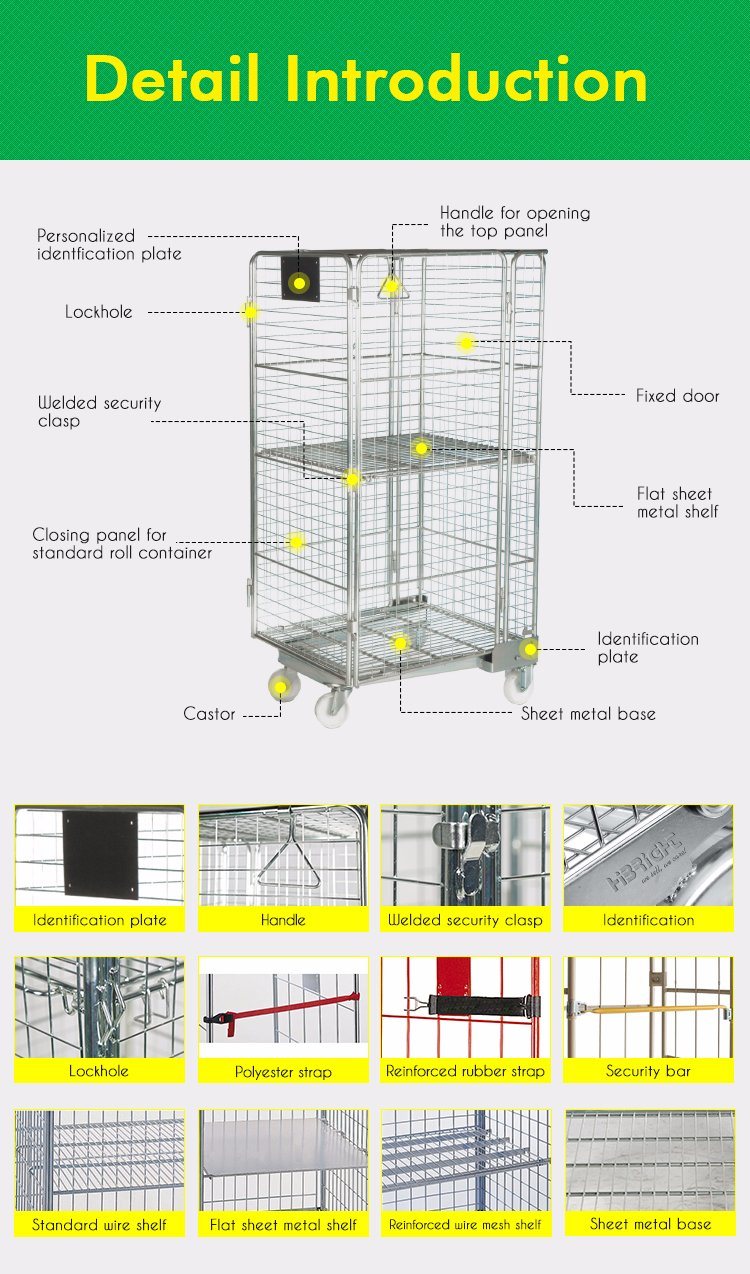 Supermarket Wire Mesh Trolley Metal Milk Transport Roll Container